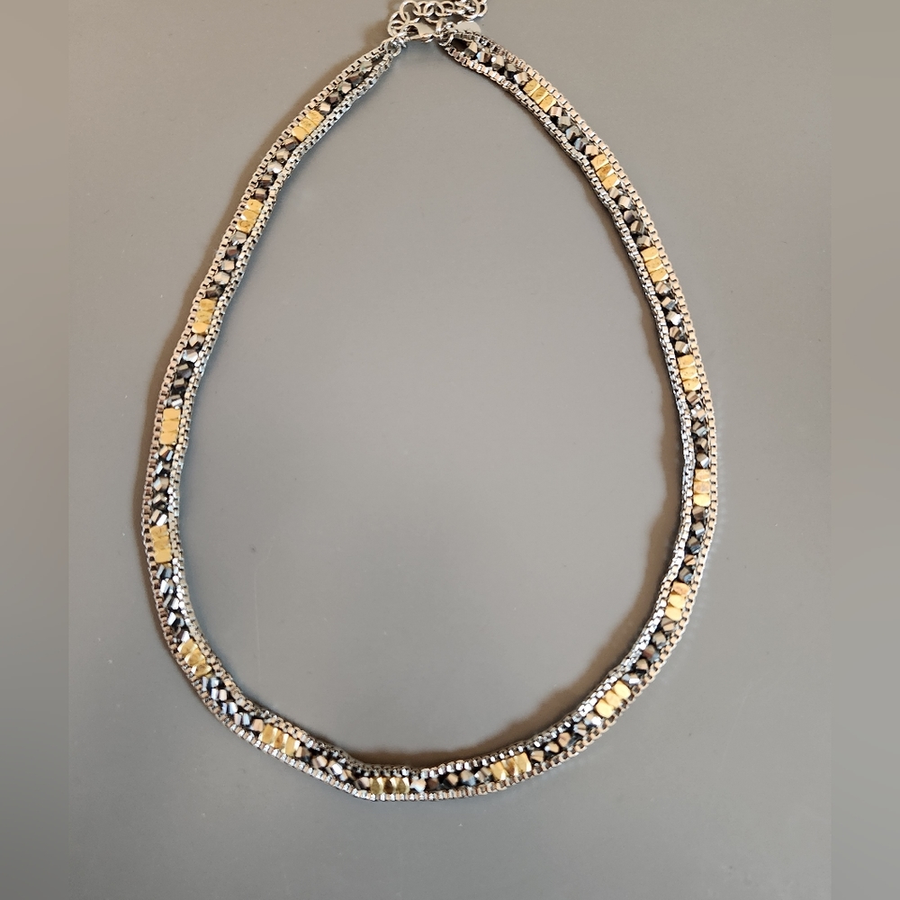 Mixed Metal Chain Necklace/Bracelet, Silver, Pewter, and Gold